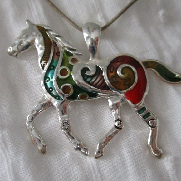 **3 for $15** Enameled horse pendant necklace - Picture 1 of 4